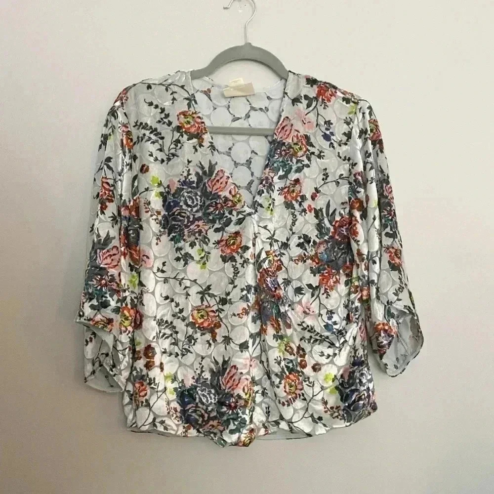 Anthropologie Maeve velvet faux wrap floral top
